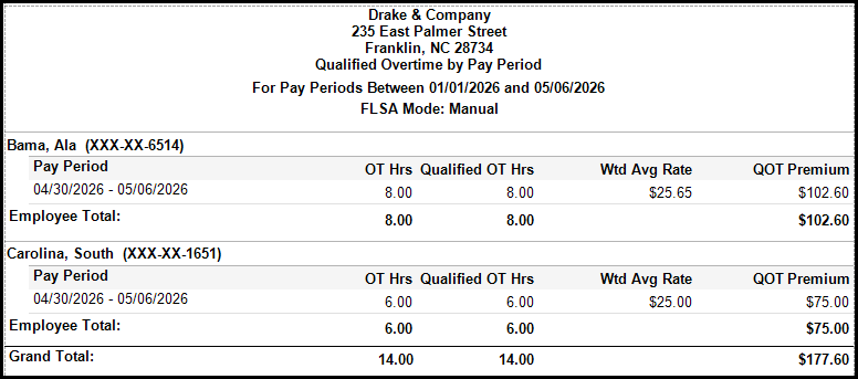 QOT by pay period report